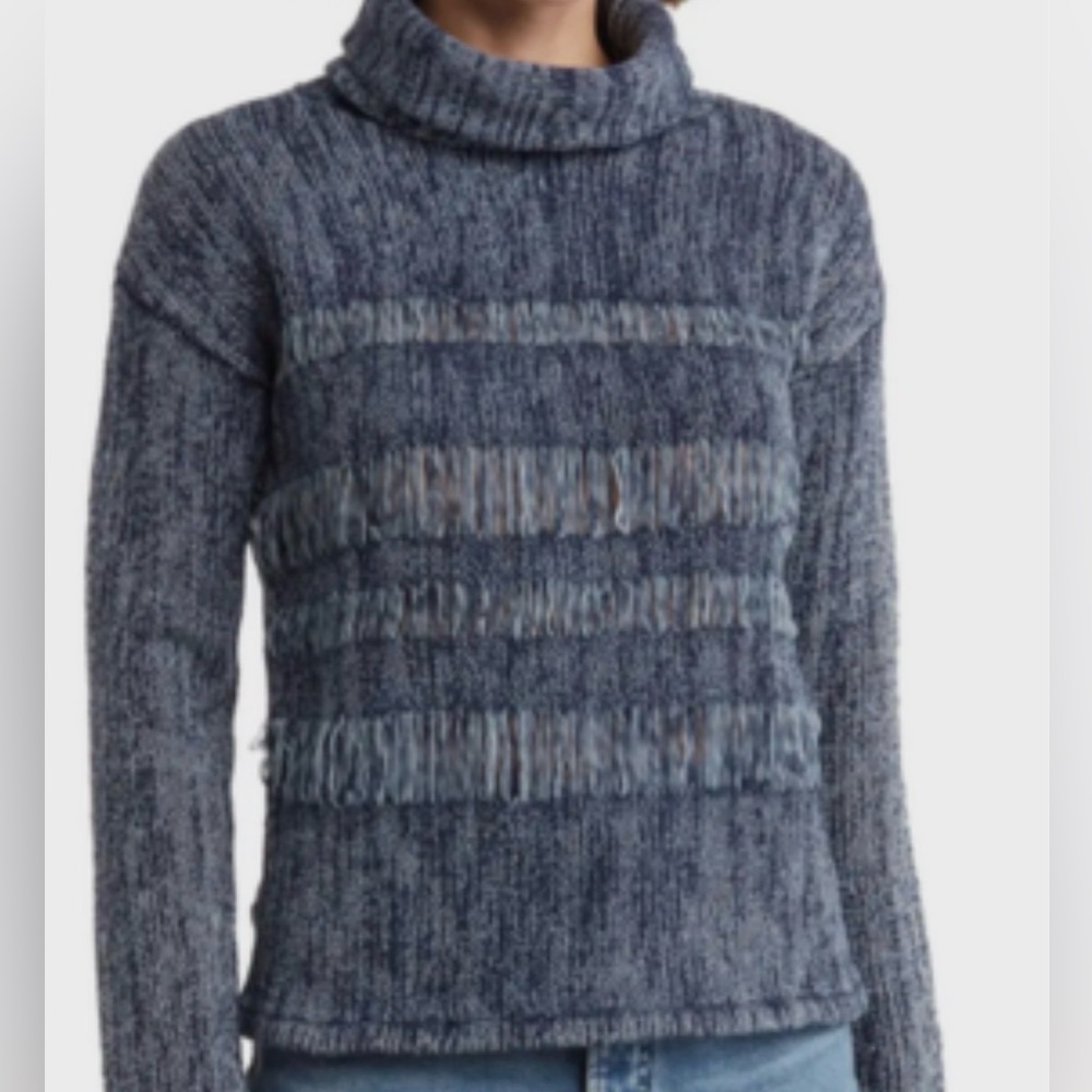AG Adriano Goldschmied Textured Blue Turtleneck Sweater